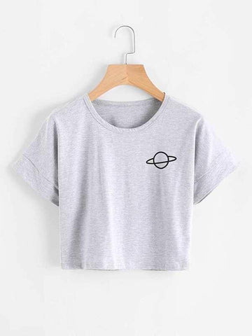 Plant Graphic Heathered Knit Crop Top - takostyle