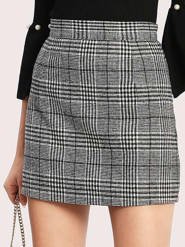 Plaid Zip Back Bodycon Skirt - takostyle