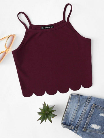 Scallop Hem Crop Cami Top - takostyle