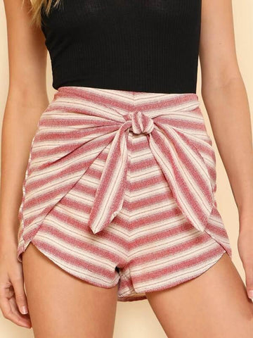 Tie Waist Striped Shorts RED STRIPE - takostyle