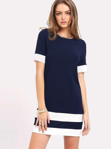 Color Block Stripe Tunic Dress - takostyle