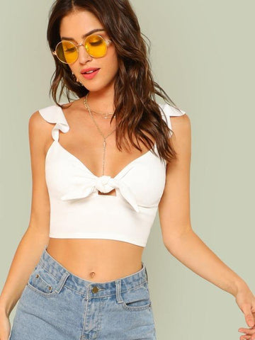 Knotted Self-Tie Ruffled Crop Top - takostyle