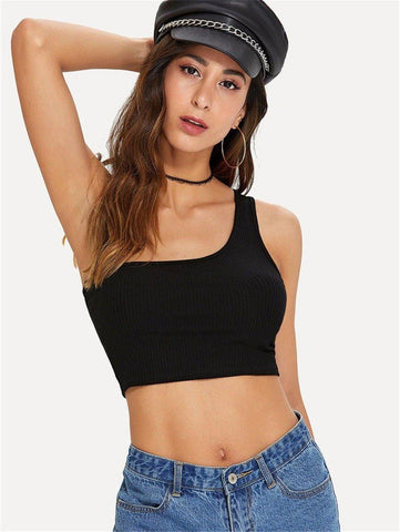 One Shoulder Solid Crop Top - takostyle