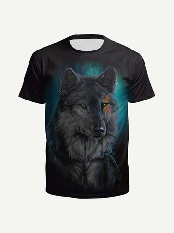 Men 3D Wolf Print Tee