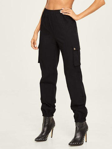 Elastic Waist and Hem Utility Pants - takostyle