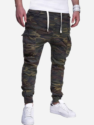 Men Pocket Detail Camo Print Cargo Pants