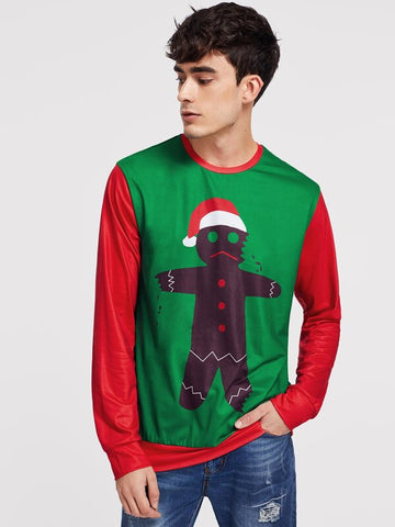 Men Color Block Cartoon Print Tee