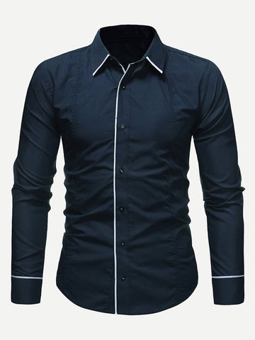 Men Contrast Trim Skinny Shirt