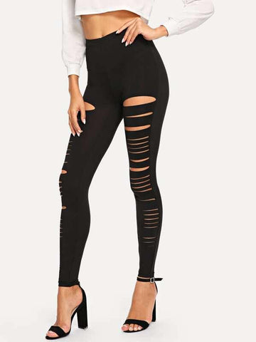 Ripped Solid Leggings - takostyle