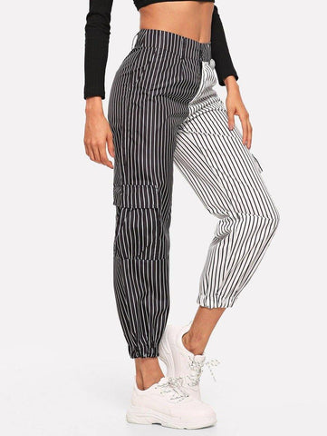 Contrast Panel Striped Pants - takostyle