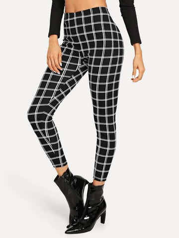 Wide Waist Plaid Leggings - takostyle