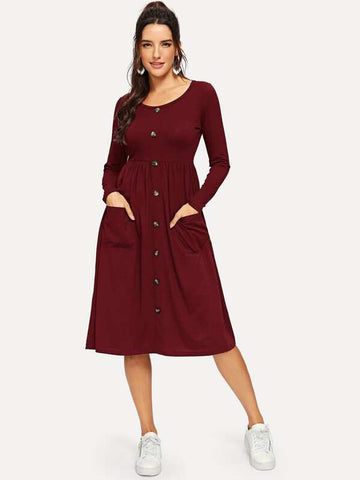 Tortoise Button Front Pocket Dress