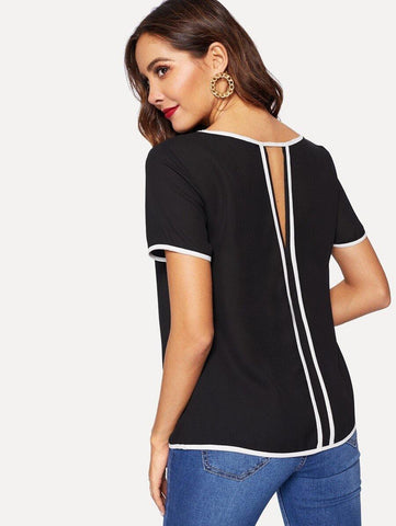 Contrast Binding V Cut Back Top - takostyle