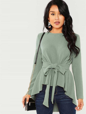 Dip Hem Belted Top - takostyle