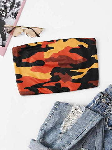 Camo Print Crop Tube Top - takostyle