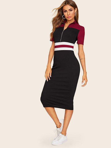 Cut-and-sew Half Placket Sweatshirt Dress - takostyle