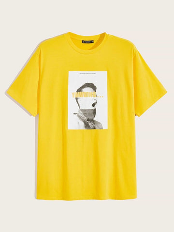 Men Neon Yellow Figure Graphic Top