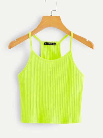 Neon Yellow Ribbed Cropped Cami Top - takostyle