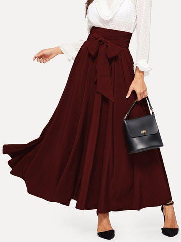 Bow Tie Wide Waistband Maxi Skirt - takostyle