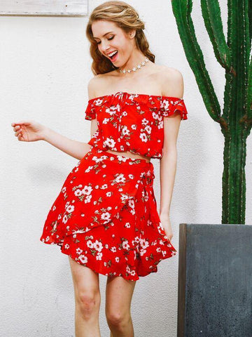 Simplee Tie Front Ruffle Foldover Off Shoulder Top - takostyle