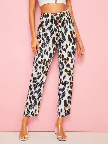 Leopard Tie Front Pants - takostyle