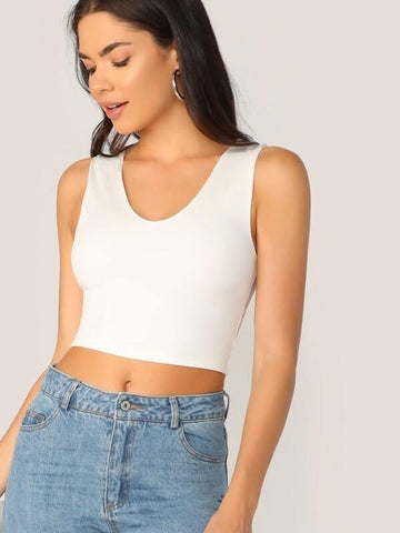 Solid Form Fitted Crop Tank Top - takostyle