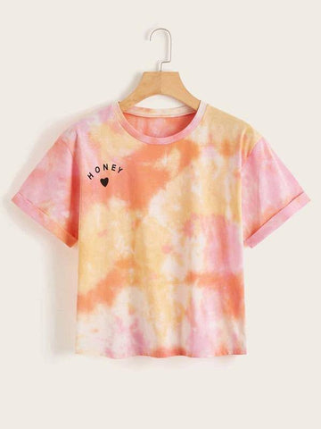 Tie Dye Letter Graphic Tee - takostyle
