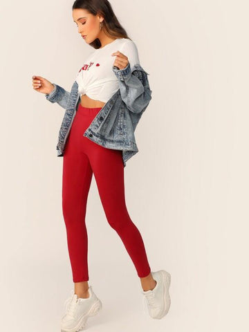 Solid High Waist Crop Leggings - takostyle