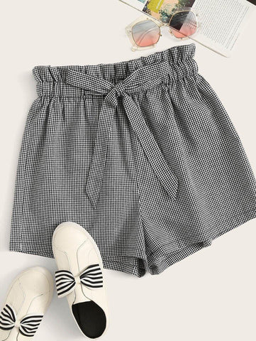 Paperbag Waist Gingham Shorts - takostyle