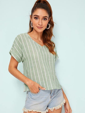 Cuffed Striped Top - takostyle