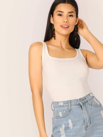 Scoop Neck Solid Skinny Tank Top - takostyle