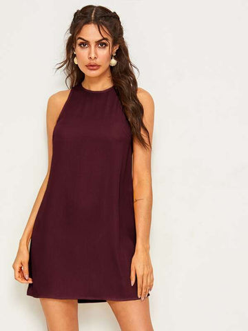 Solid Keyhole Back Dress