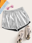 Elastic Waist Metallic Dolphin Shorts - takostyle