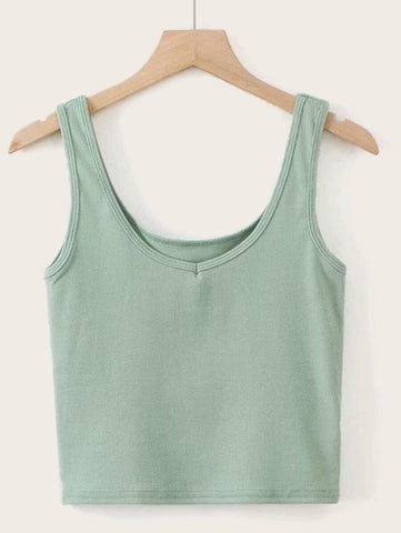 Solid Ribbed Cropped Tank Top - takostyle
