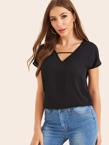 Solid V-Cut Dolman Sleeve Top - takostyle