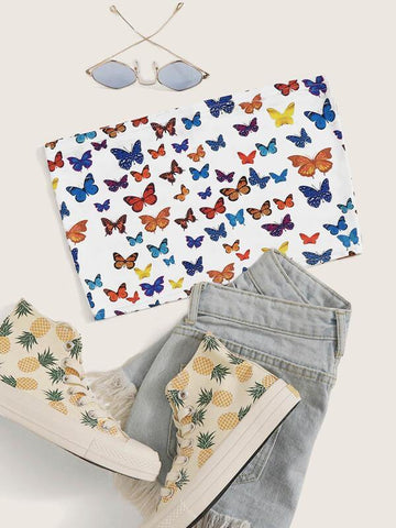 Butterfly Print Cropped Tube Top - takostyle