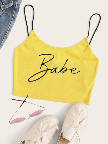 Ribbed Babe Graphic Cropped Cami Top - takostyle