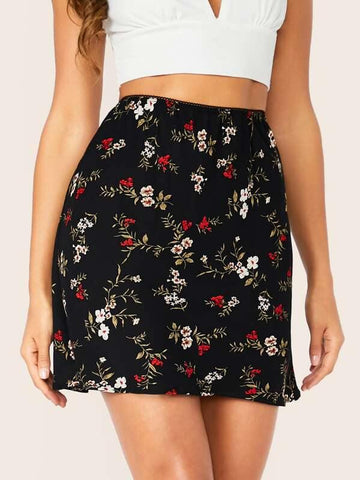 High Waist Floral Print Skirt - takostyle