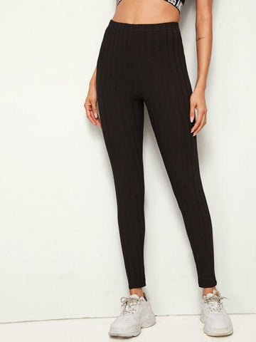 Solid Rib-knit Leggings - takostyle