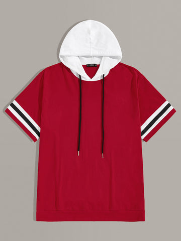 Men Tape Sleeve Colorblock Hoodie