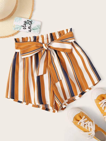 Paperbag Waist Striped Shorts - takostyle