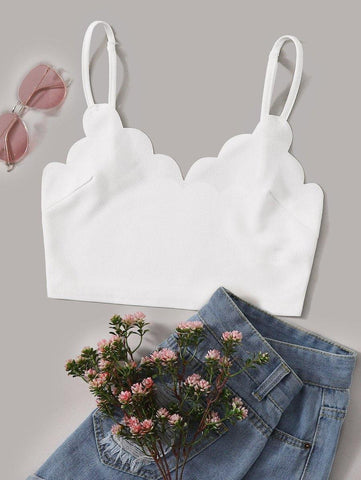 Scalloped Cropped Cami Top - takostyle