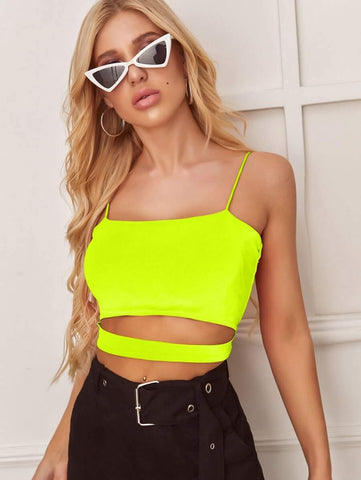 Neon Yellow Cutout Cropped Cami Top - takostyle
