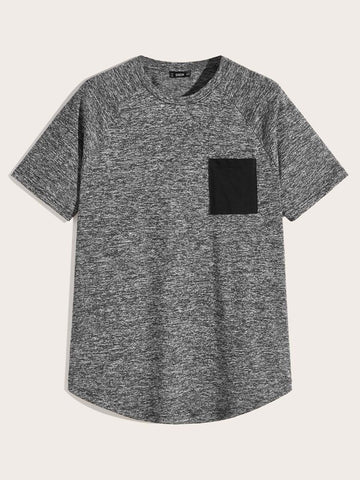Men Heather Knit Pocket Patched Tee