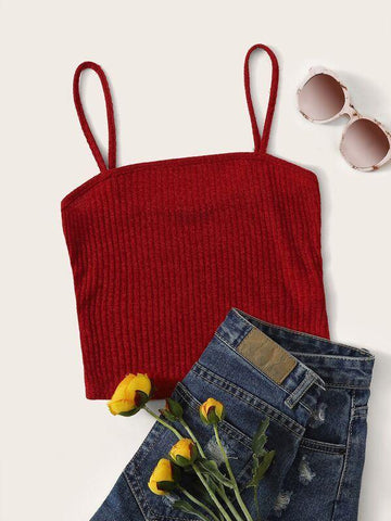 Ribbed Cropped Cami Top - takostyle