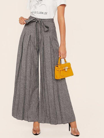 Boxy Pleated Palazzo Pants With Belt - takostyle