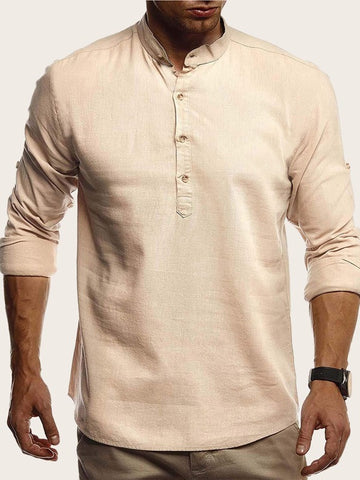 Men Solid Half Button Shirt