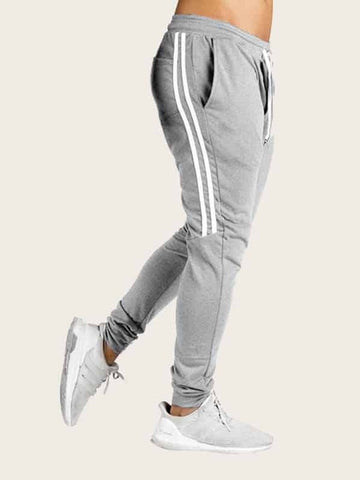 Men Side Stripe Drawstring Sweatpants