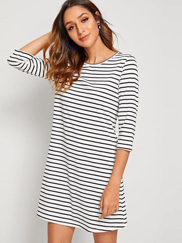 Striped Tee Dress - takostyle