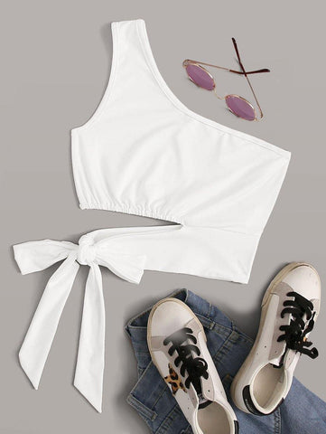 One-Shoulder Cutout Crop Top - takostyle